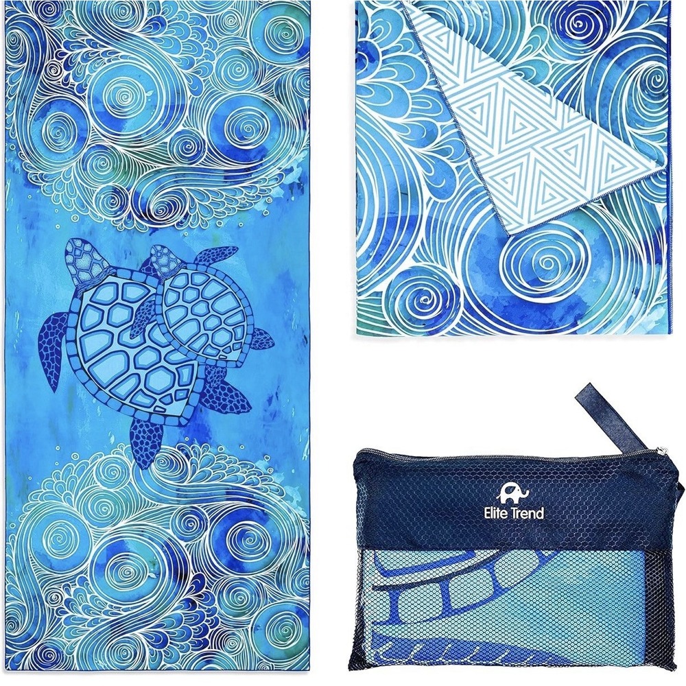 Elite Trend Microfiber Beach Towel 78x35" Sand Free Quick Dry Sea Turtle w/ Bags